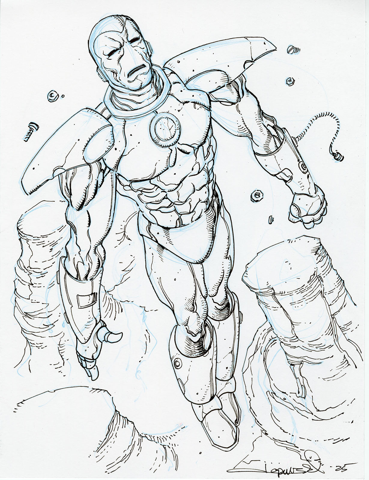 MOEBIUS STYLE IRON MAN original art sketch